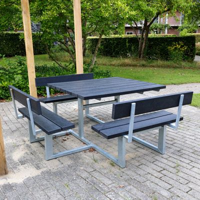 Bordbænkesæt med 3 bænke i galvaniseret stål og genbrugsplast