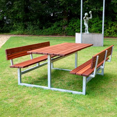 Bordbænkesæt med ryglæn i stål og træ (mahogni)