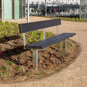 Bænk med ryglæn til nedstøbning med plastplanker